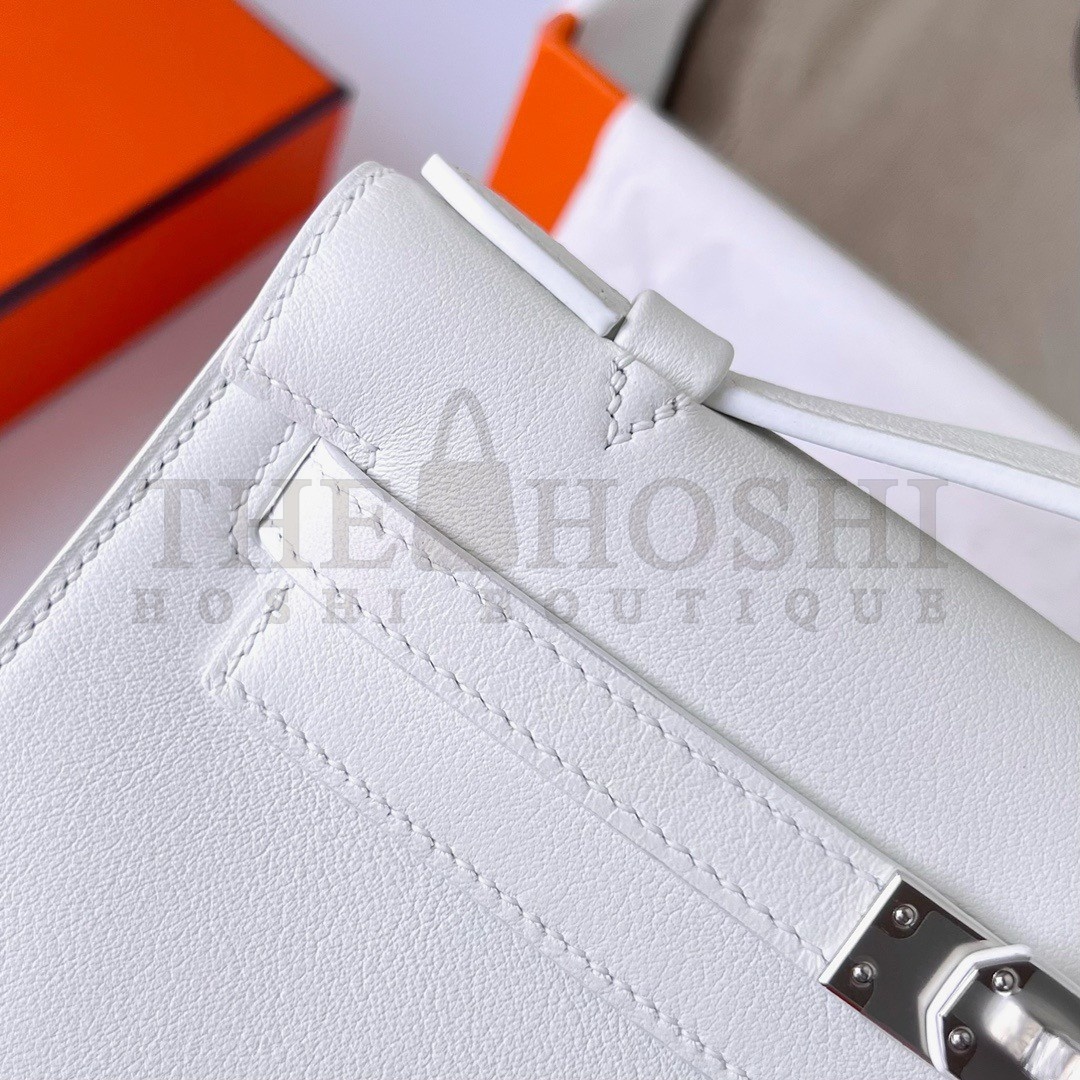 H**me5 Kelly Pochette Handmade Bag In White Swift Calfskin Master Quality