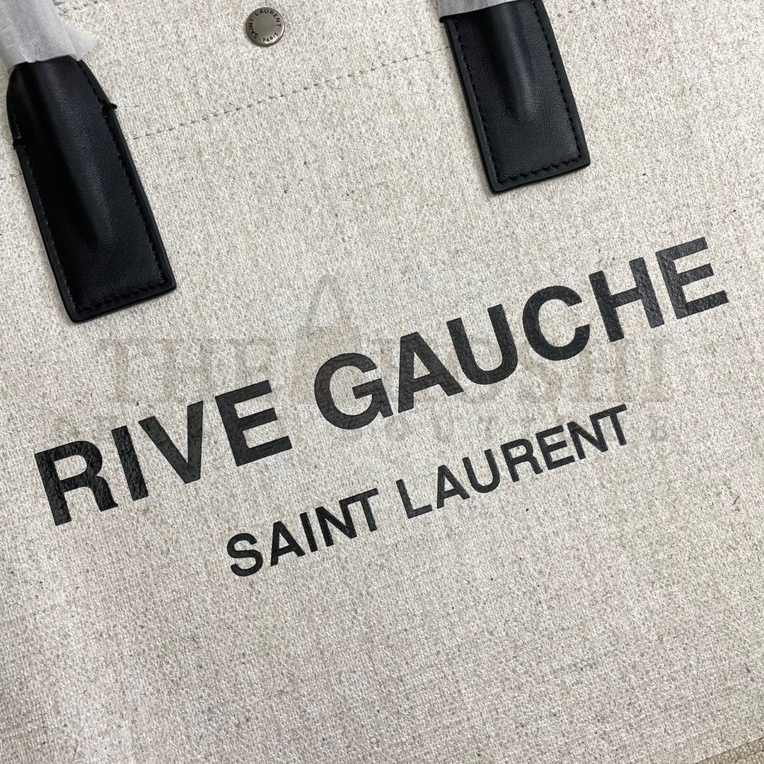 Sa1nt Lau*nt Rive Gauche Small Tote Bag in White Linen and Leather Master Quality