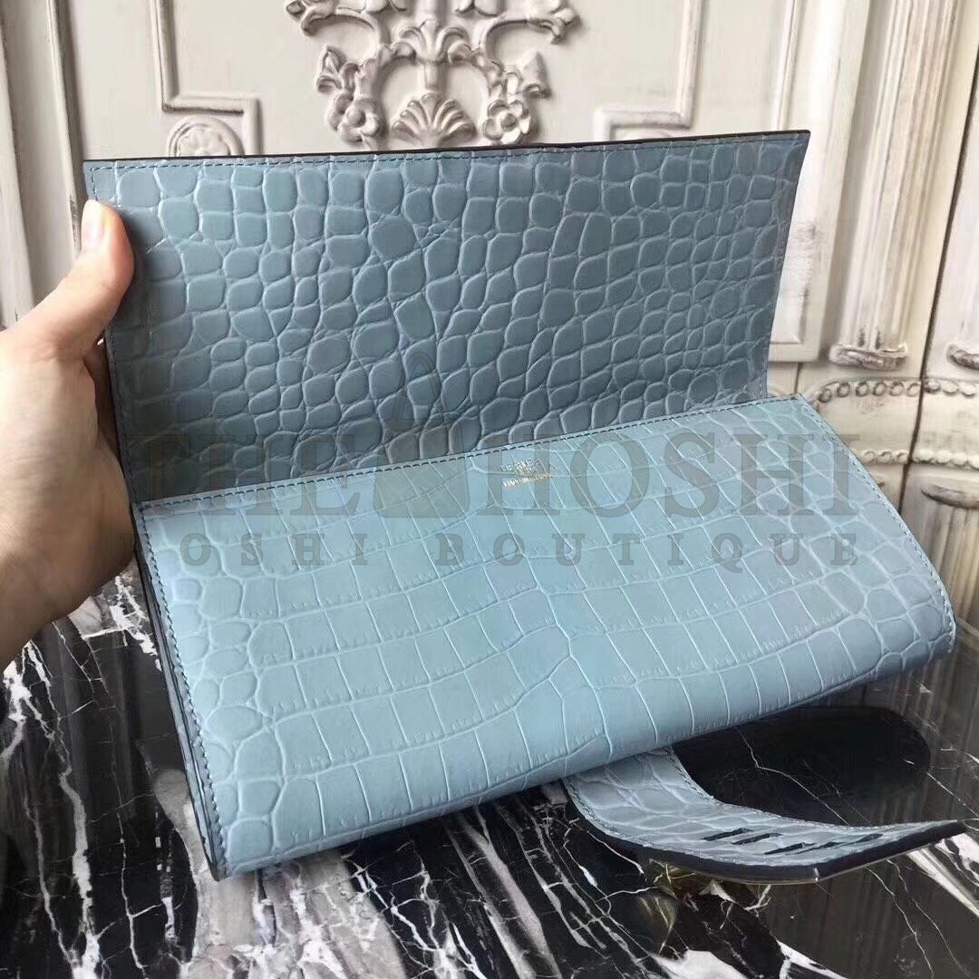 H**me5 Medor Clutch Bag In Ciel Crocodile Leather Master Quality