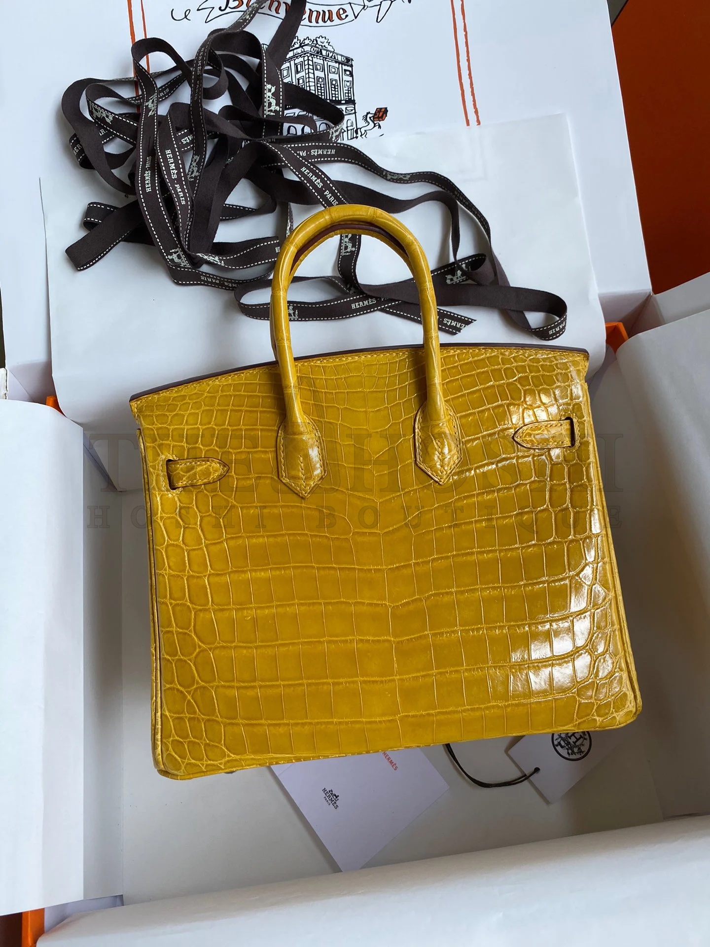 H**me5 Birkin 25 Handmade Bag In Yellow Crocodile Niloticus Shiny Skin Master Quality