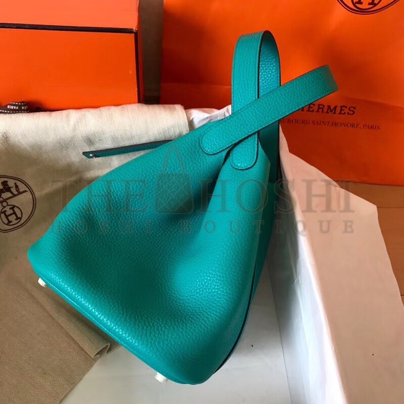 H**me5 Blue Paon Picotin Lock MM 22cm Handmade Bag Master Quality