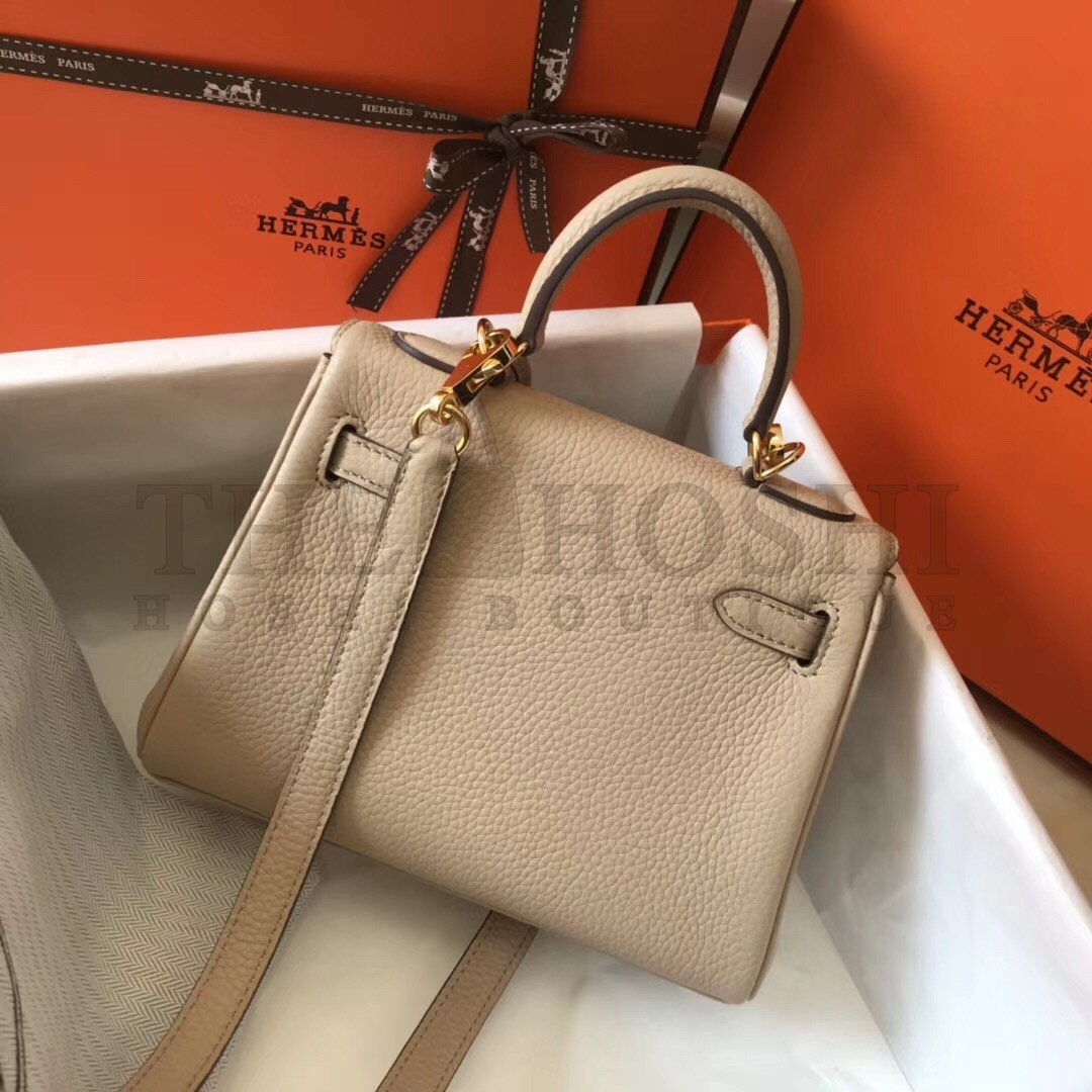 H**me5 Mini Kelly 20cm Bag In Beige Clemence Leather Master Quality