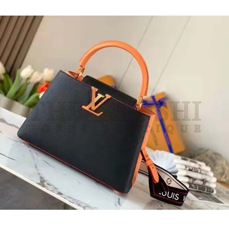 L0vis Vvtt0n LV Women Capucines MM Handbag Black Gold Arizona Taurillon Cowhide Master Quality