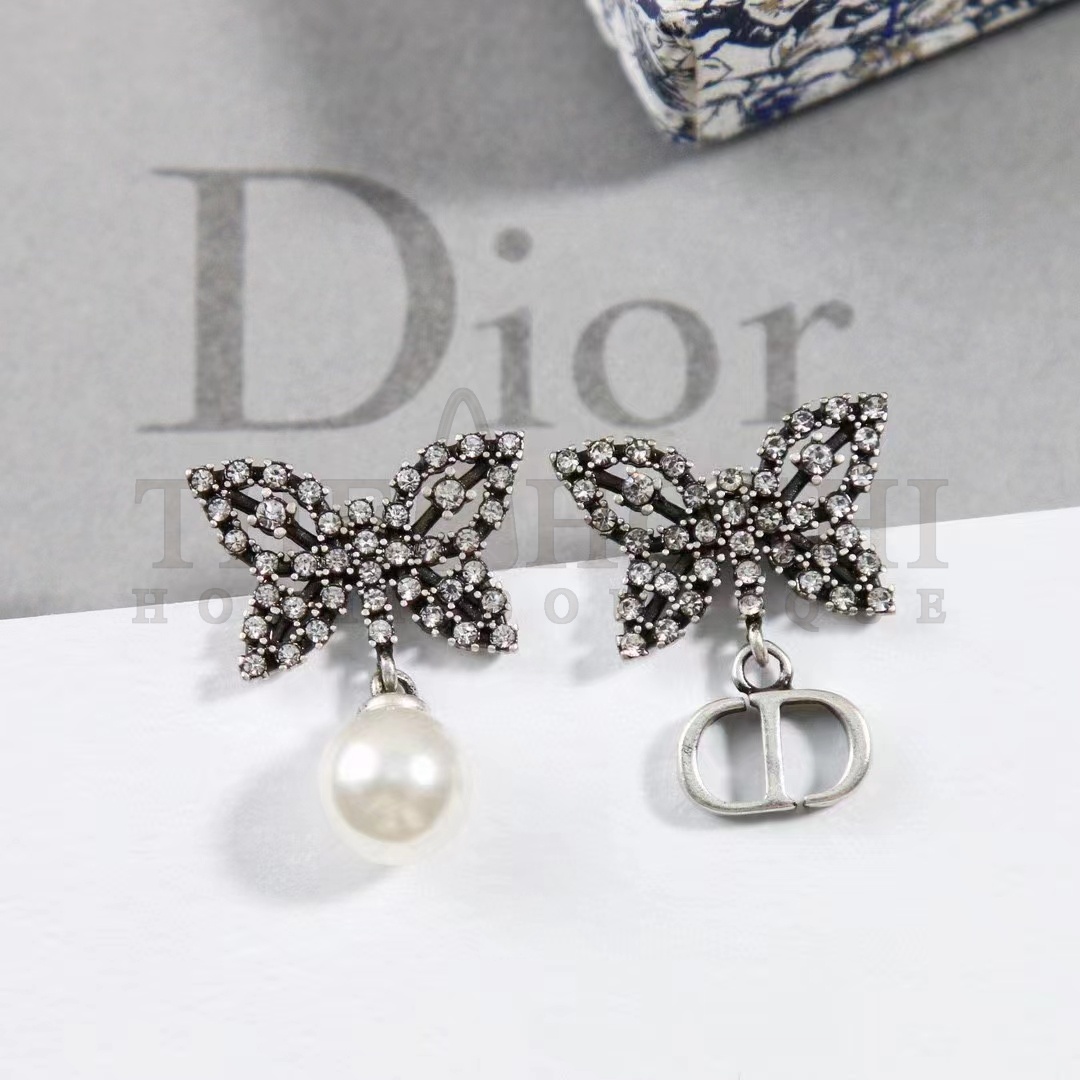 D10r Women CD Papillon De Nuit Earrings Silver Metal Pearls Master Quality
