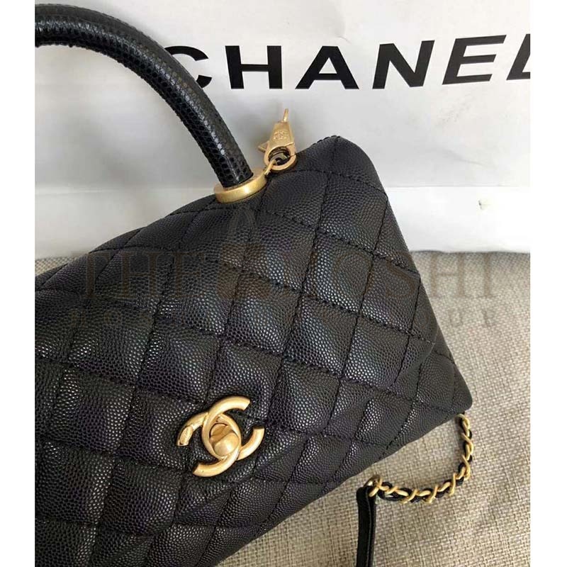 Ch**el Women Small Flap Bag with Top Handle Grained Calfskin-Black Master Quality