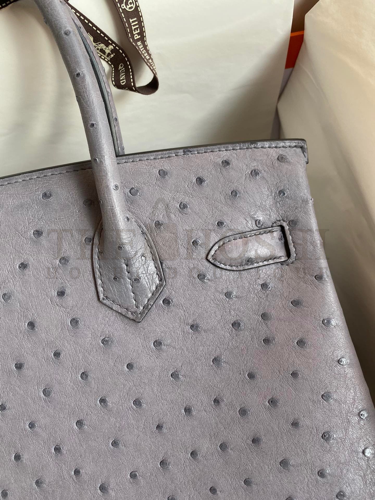 H**me5 Birkin 30 Retourne Handmade Bag In Gris Asphalt Ostrich Leather Master Quality