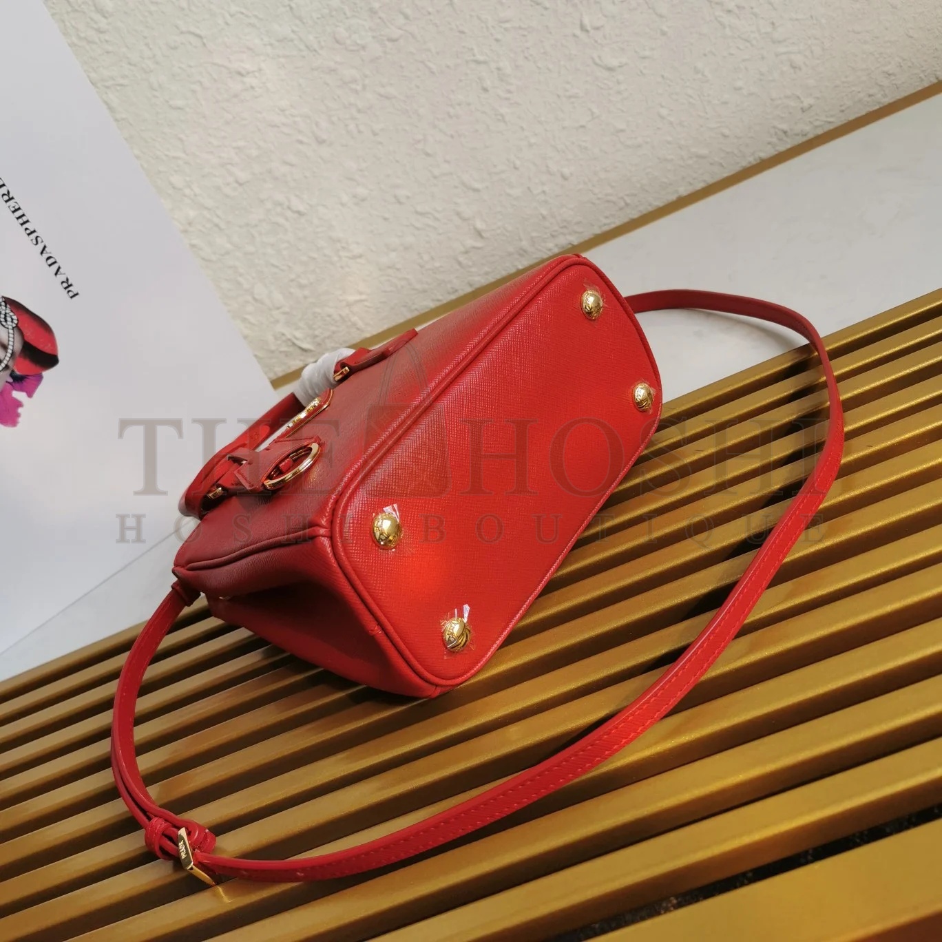 Pra*a Mini Galleria Bag In Red Saffiano Leather Master Quality