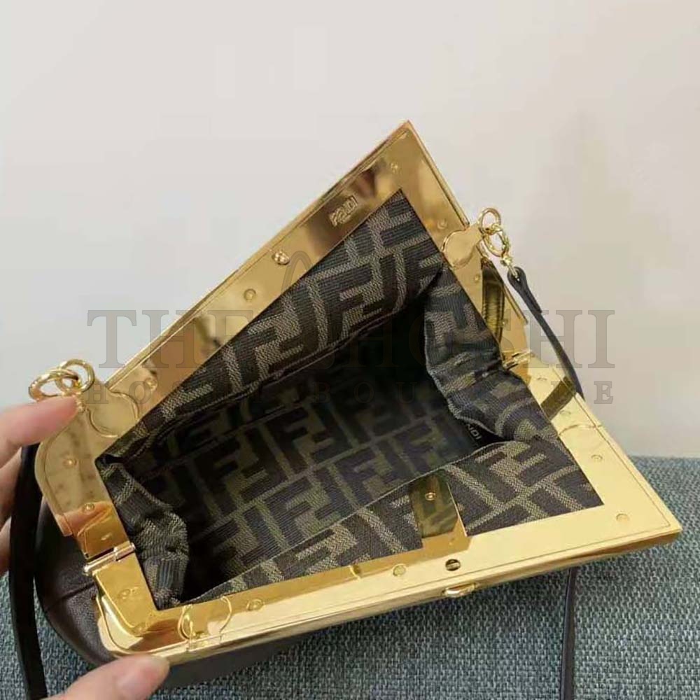 F**di Women First Small Dark Brown Leather Bag Master Quality