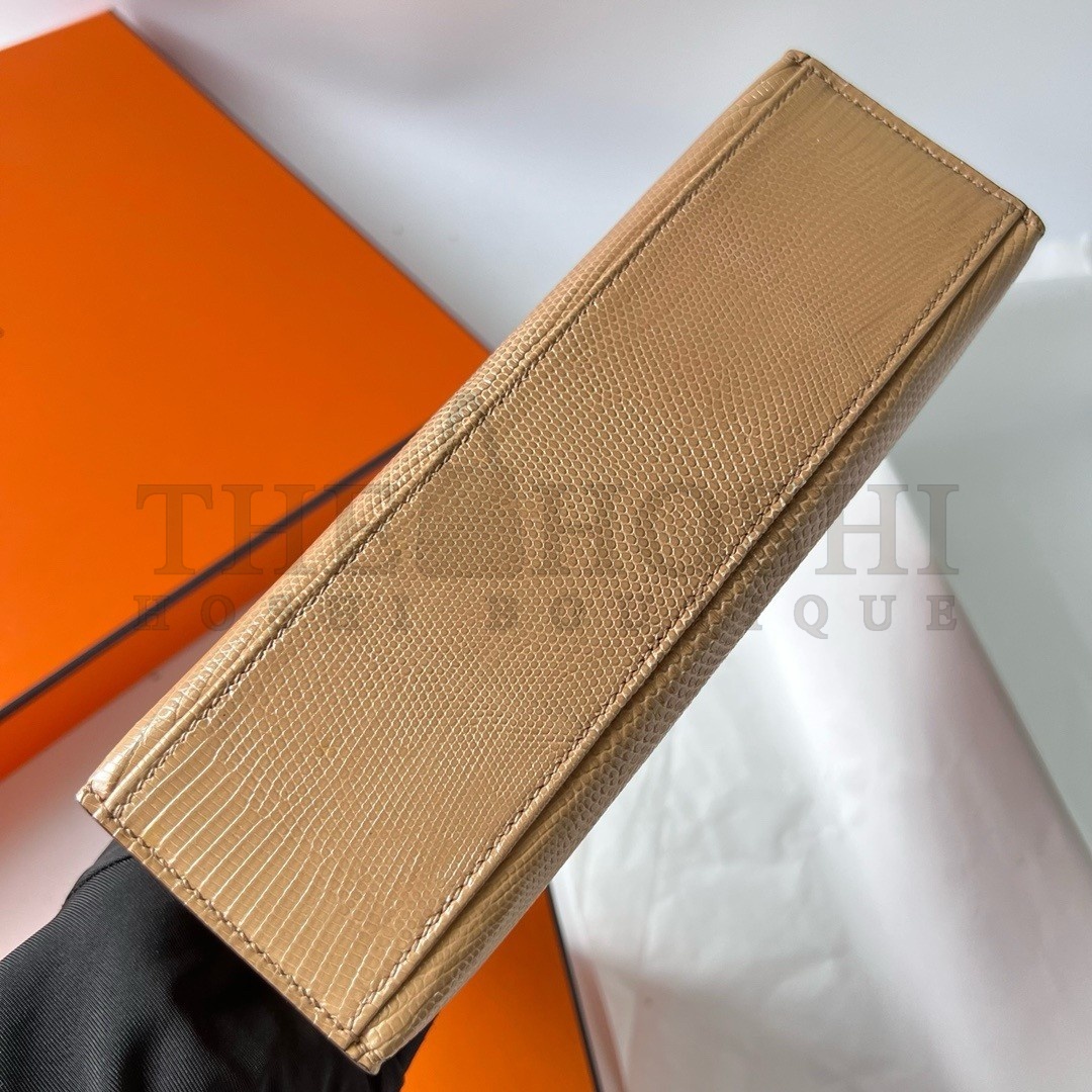 H**me5 Kelly Pochette Handmade Bag In Chai Lizard Skin Master Quality