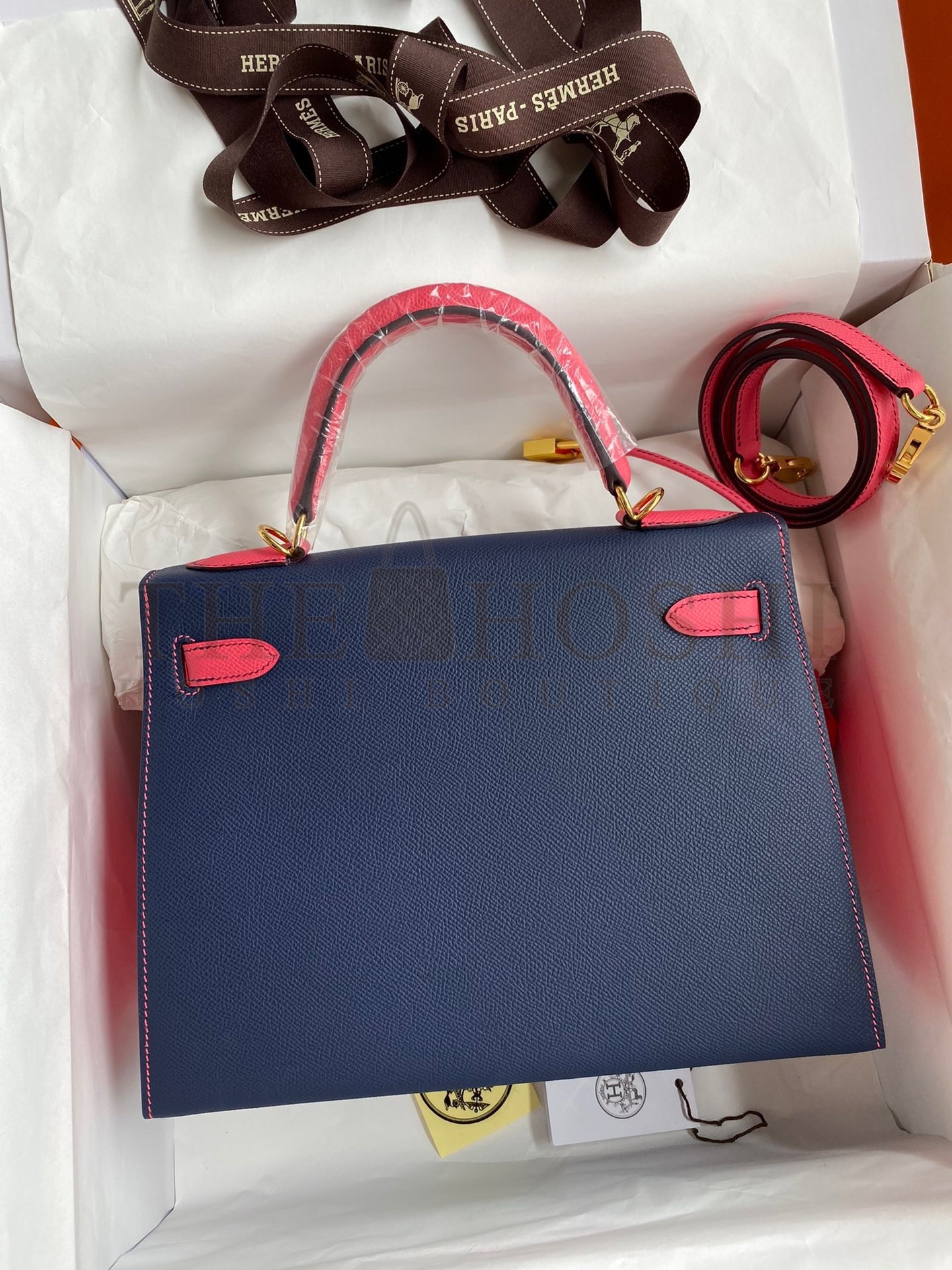 H**me5 Kelly Sellier 28 Bicolor Bag in Blue Saphir and Rose Lipstick Epsom Calfskin Master Quality