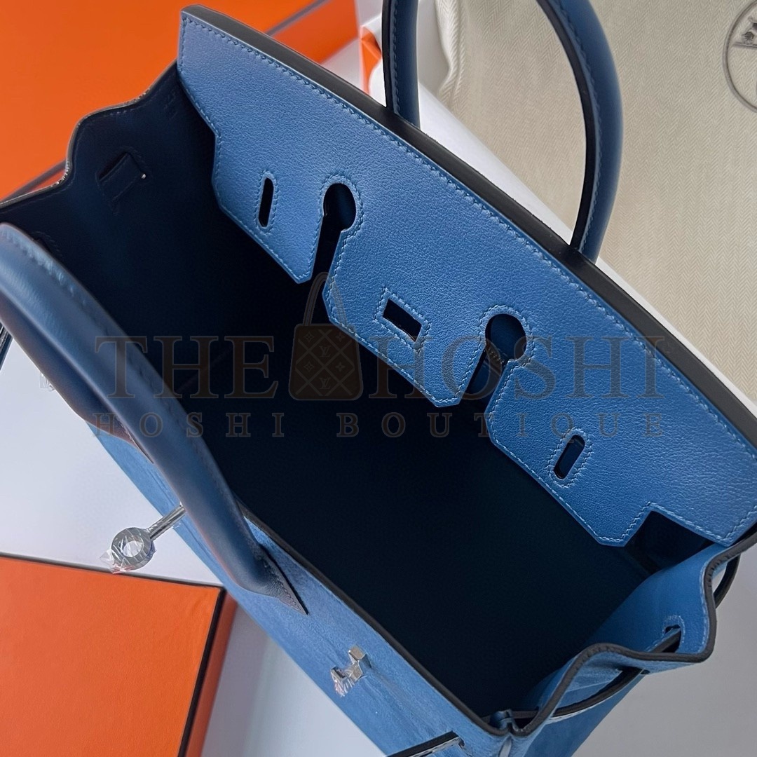 H**me5 Birkin 25 Grizzly Bag in Blue Veau Doblis and Swift Leather Master Quality