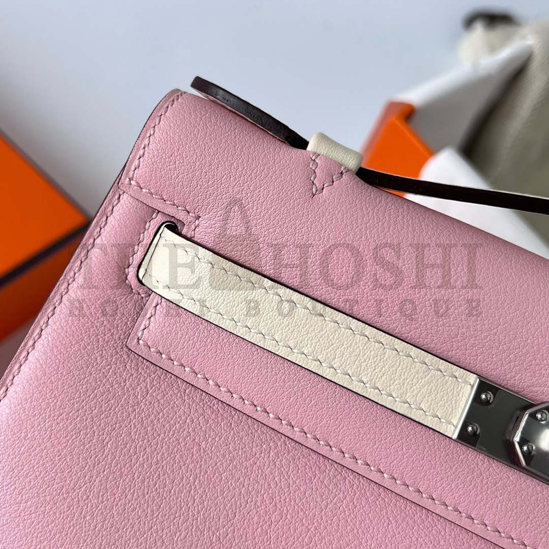 H**me5 HSS Kelly Pochette Bicolor Bag in Pink and Craie Swift Calfskin Master Quality