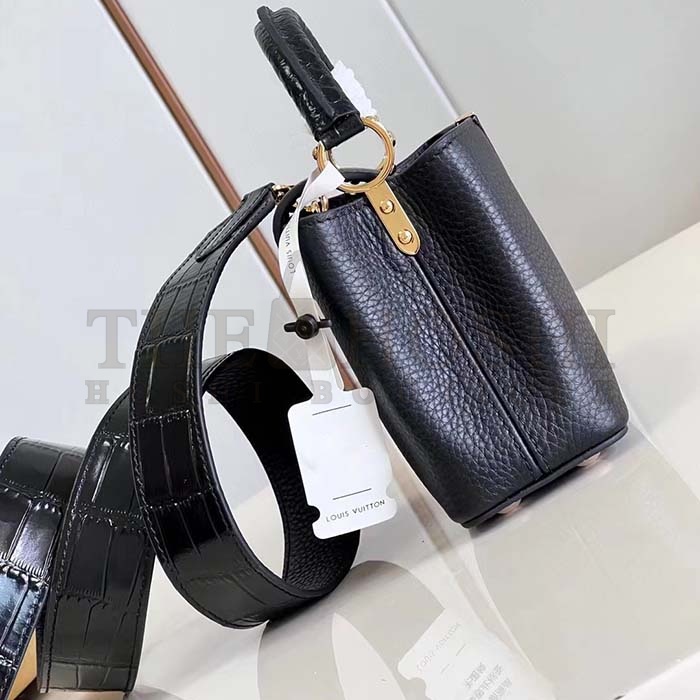 L0vis Vvtt0n LV Women Capucines Mini Handbag Black Taurillon Cowhide Leather Master Quality