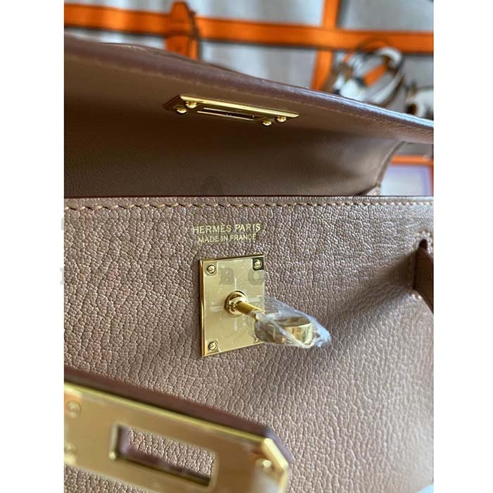 H**me5 Women Mini Kelly 20 Bag in Togo Leather with Gold Hardware-Brown Master Quality