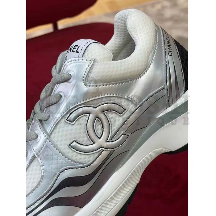 Ch**el trainer shoes Women CC Sneakers Fabric Laminated White Silver Master Quality