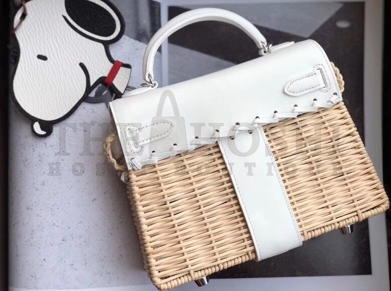 H**me5 White Picnic Kelly Mini 20cm Wicker Bag Master Quality