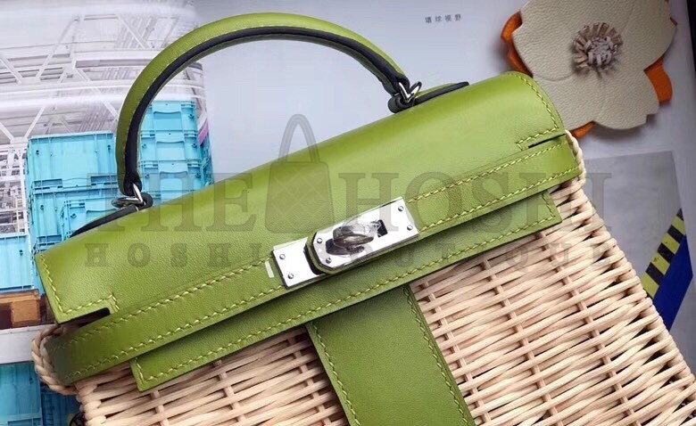 H**me5 Green Picnic Kelly Mini 20cm Wicker Bag Master Quality