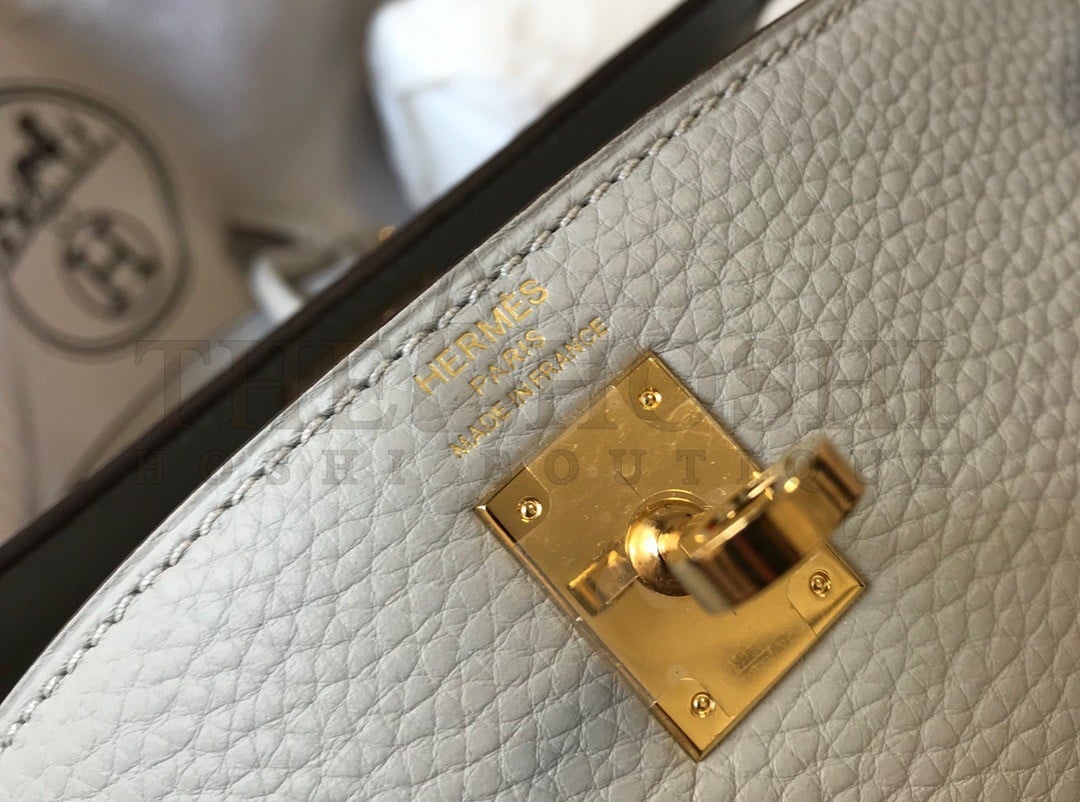 H**me5 Kelly 28cm Retourne Bag in Pearl Grey Clemence Leather GHW Master Quality