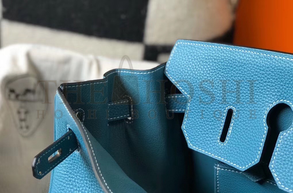 H**me5 Birkin 35 Bag in Blue Jean Clemence Leather with GHW Master Quality