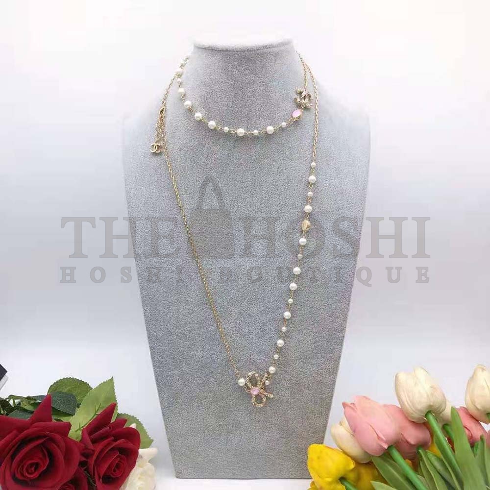 Ch**el Women Long Necklace in Metal and Glass Pearls Strass Master Quality