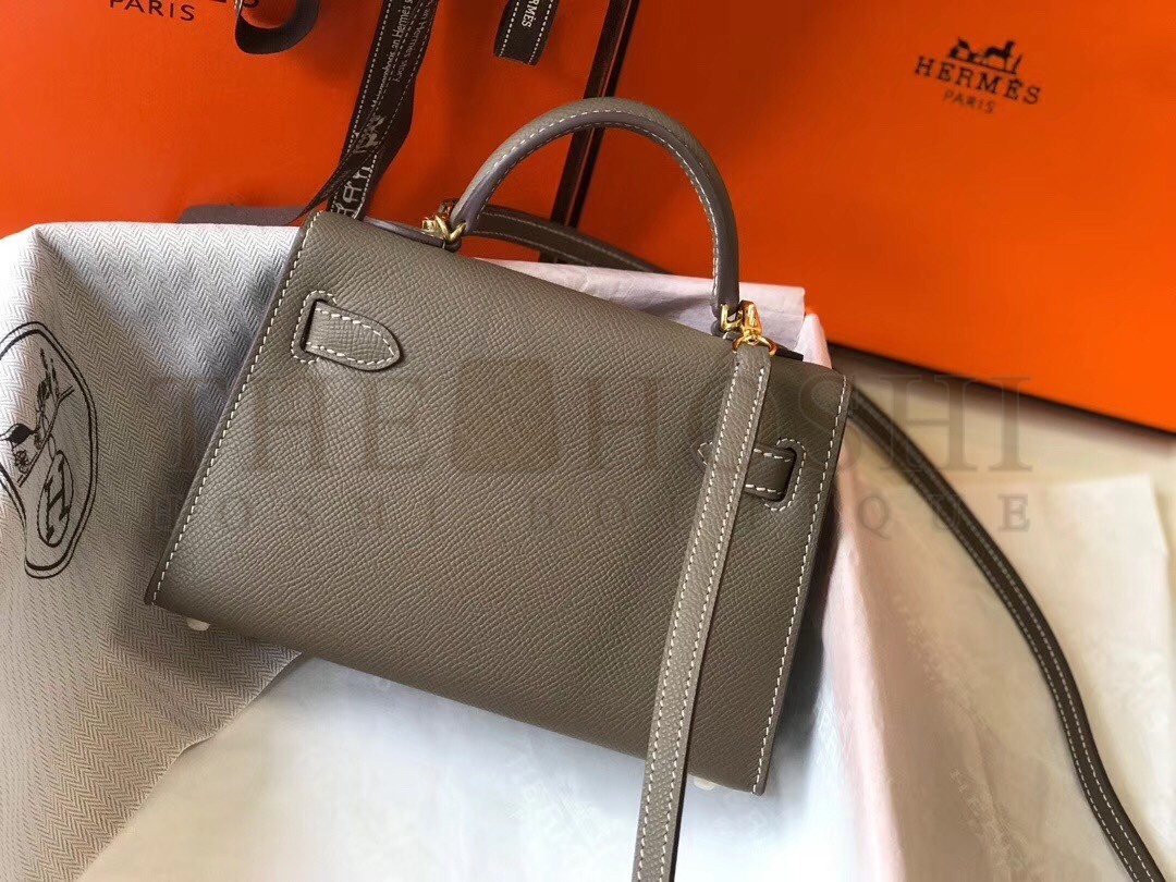 H**me5 Kelly Mini II Bag In Taupe Grey Epsom Leather Master Quality