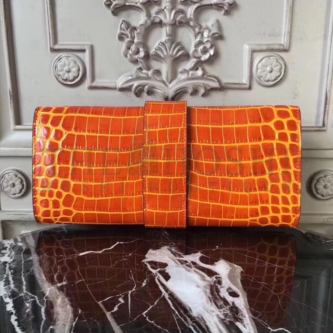 H**me5 Medor Clutch Bag In Orange Crocodile Leather Master Quality