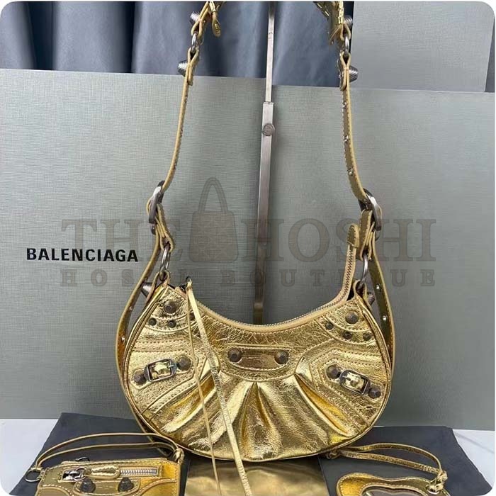 Ba1en*iaga Women Le Cagole XS Shoulder Bag Gold Metallized Arena Lambskin Master Quality