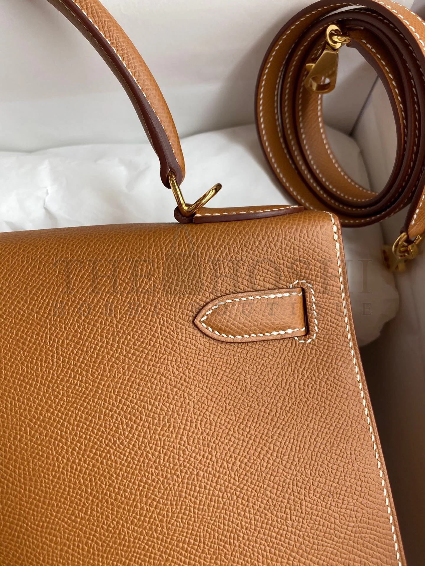 H**me5 Kelly Sellier 28 Handmade Bag In Gold Epsom Calfskin Master Quality