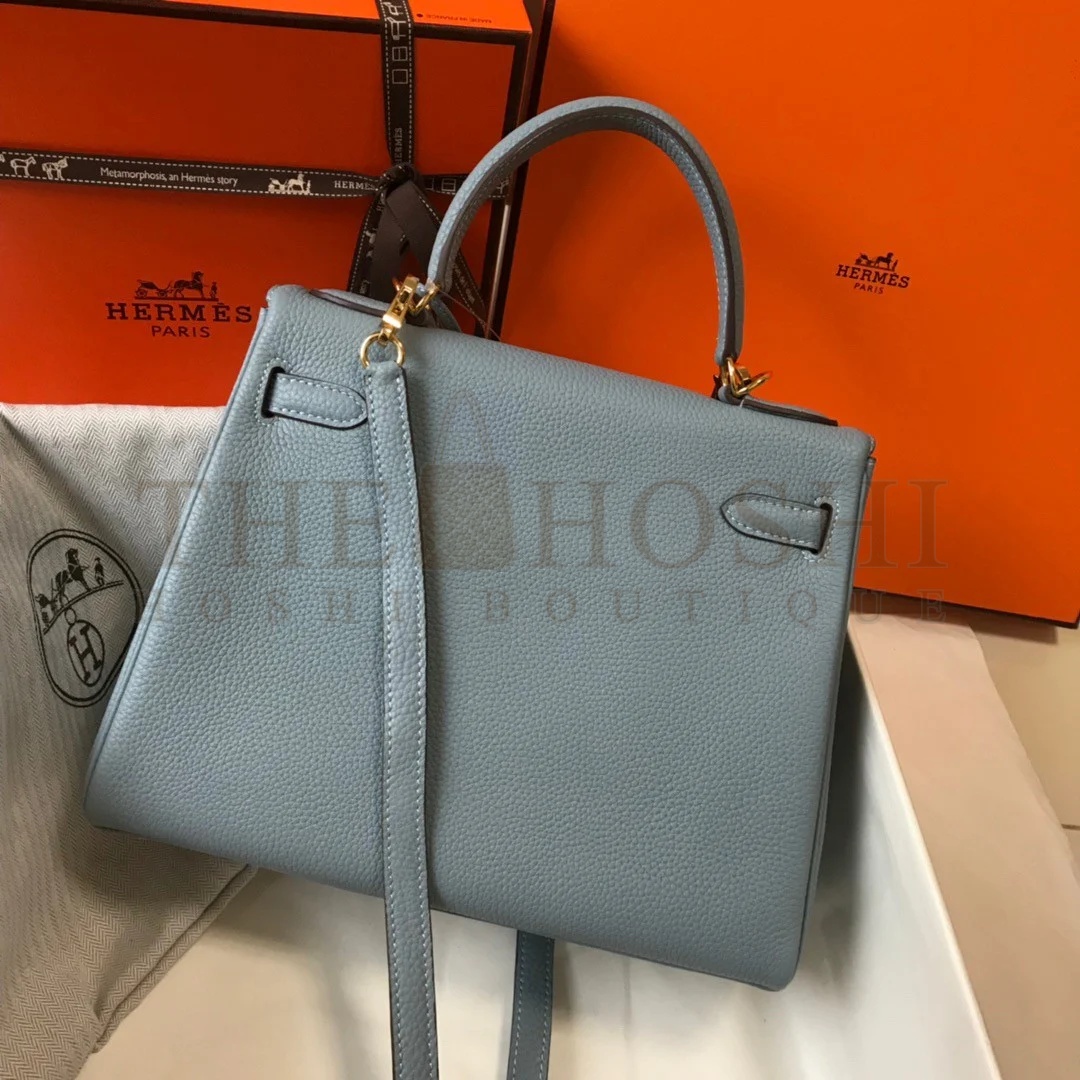 H**me5 Kelly 32cm Retourne Bag in Blue Lin Clemence Leather GHW Master Quality