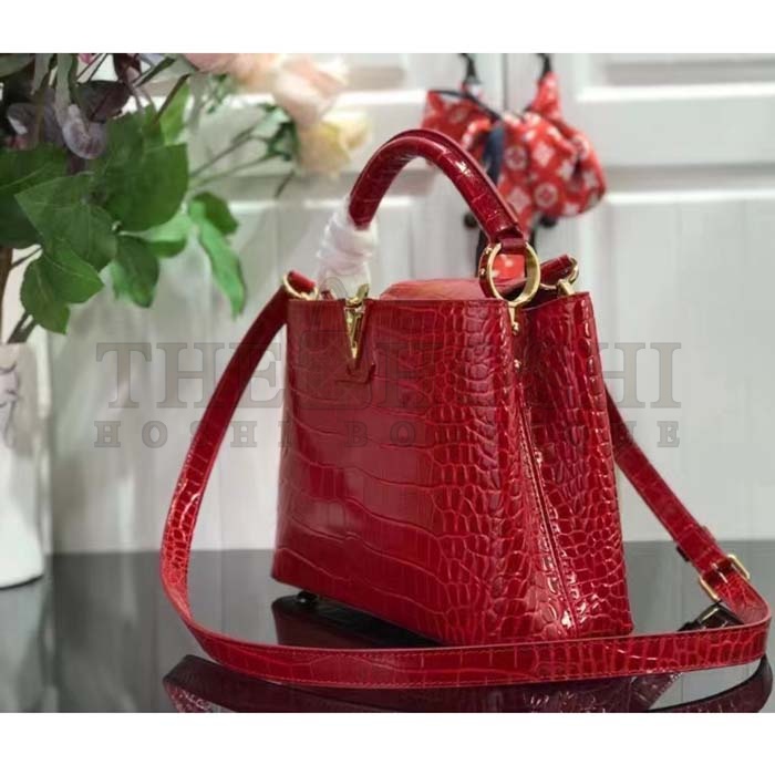 L0vis Vvtt0n LV Women Capucines BB Handbag Red Crocodilien Brillant Savoir Faire Master Quality