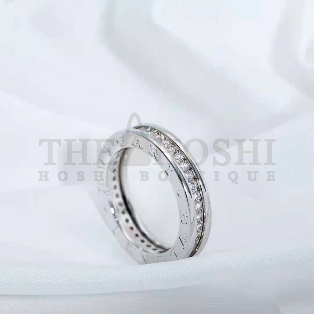 Bv1g*ai Women B.zero1 One-Band Ring in 18 KT White Gold Set with Pave D1am0nds on the Spiral Master Quality