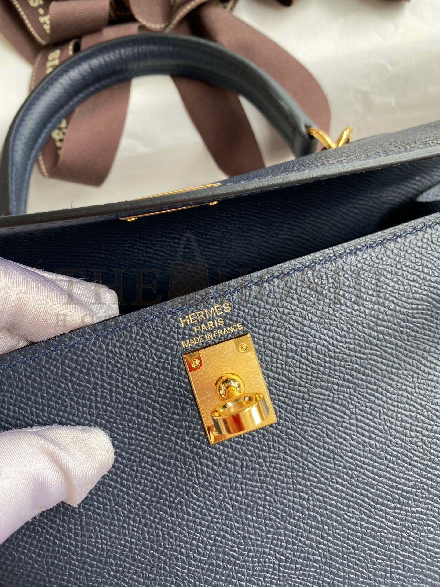 H**me5 Epsom Kelly 25cm Sellier Handmade Blue Indigo Bag Master Quality