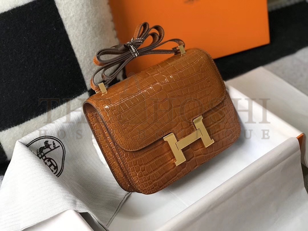 H**me5 Constance 18cm Bag In Brown Embossed Crocodile Master Quality