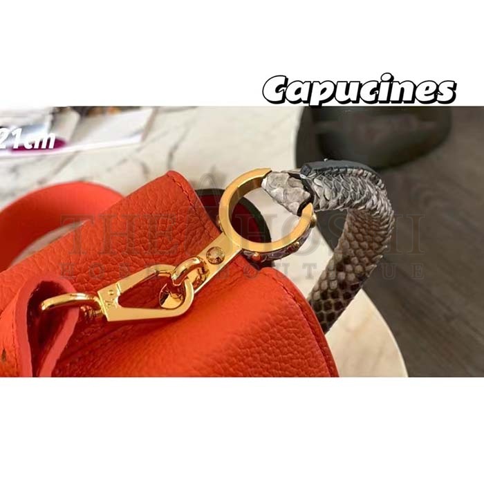 L0vis Vvtt0n LV Women Capucines Mini Handbag Orange Taurillon Leather Python Skin Master Quality