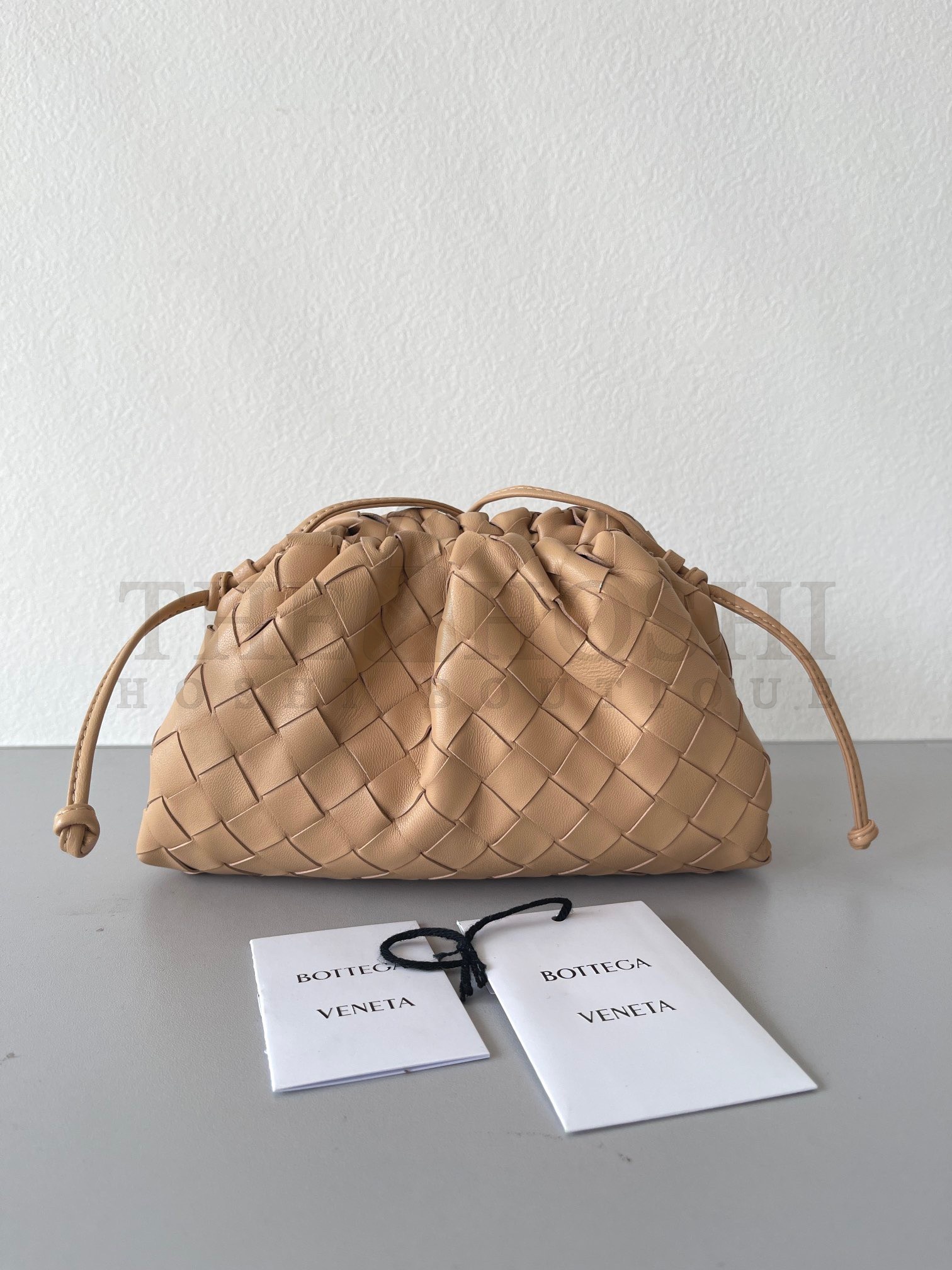 B0tt*ga Ven*ta Mini Pouch with Strap in Almond Intrecciato Lambskin Master Quality