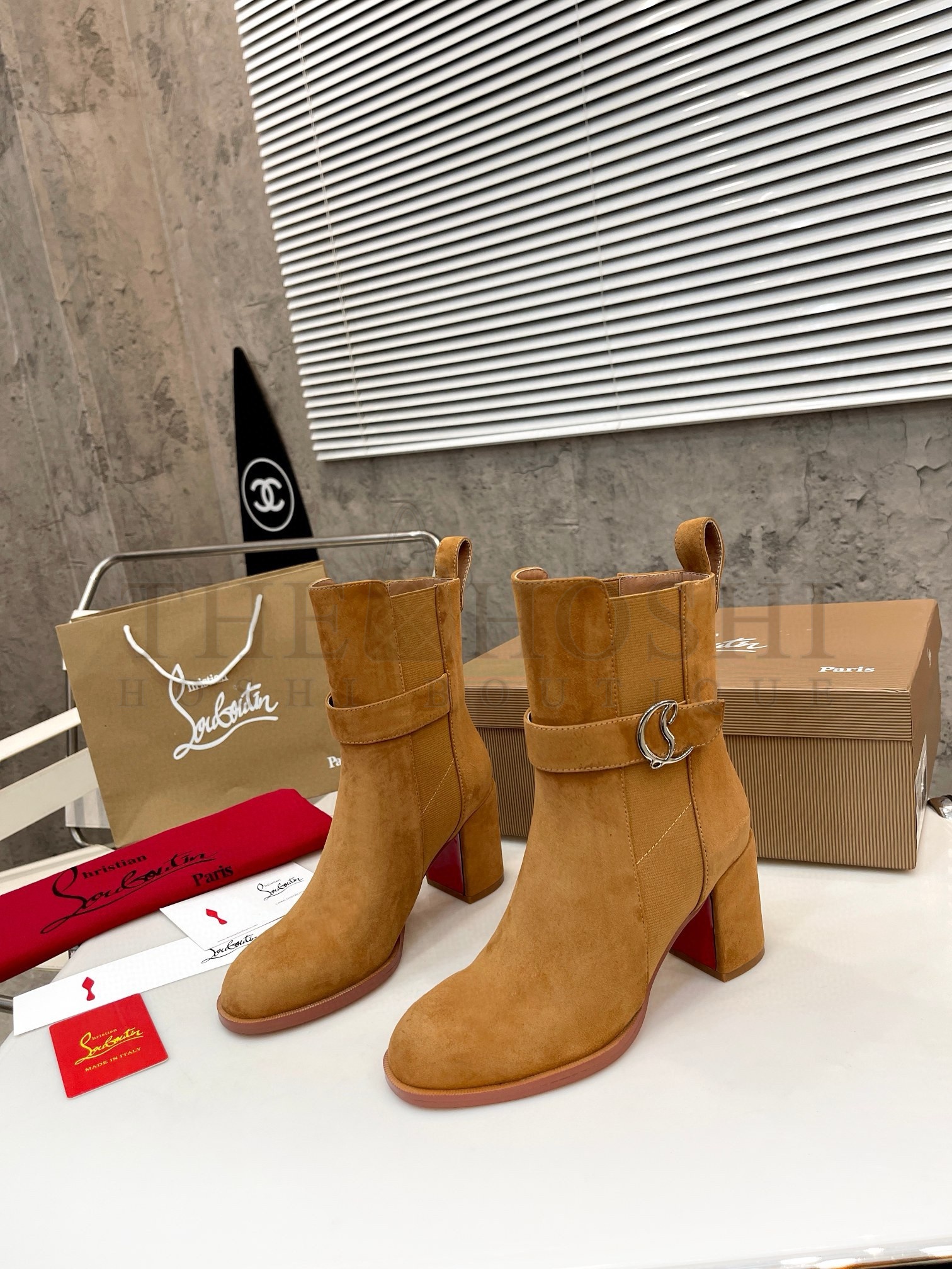 Chr1st1an Louboutin CL Chelsea Ankle Boots 70MM in Brown Suede Master Quality