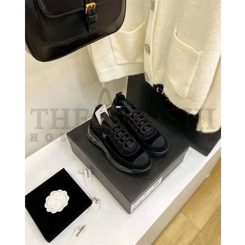 Ch**el Women Sneakers Suede Calfskin Velvet &amp; Grosgrain Black Master Quality