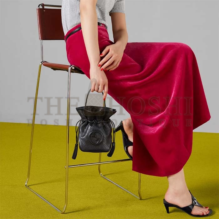 Gvc*1 Women GG Blondie Mini Bucket Bag Black Leather Round Interlocking G Master Quality