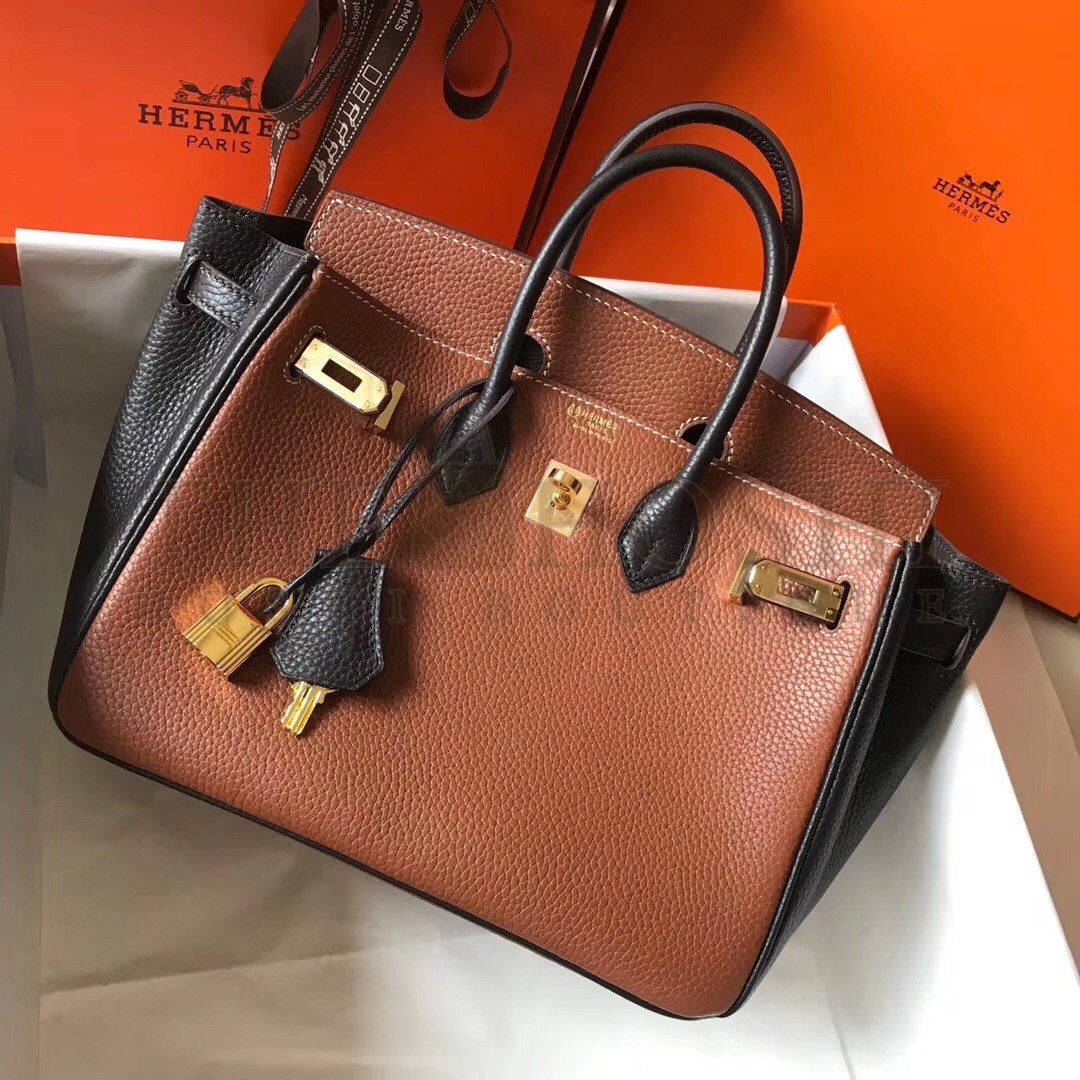 H**me5 Bi-Color Birkin 25cm Bag In Brown/Black Clemence Leather Master Quality