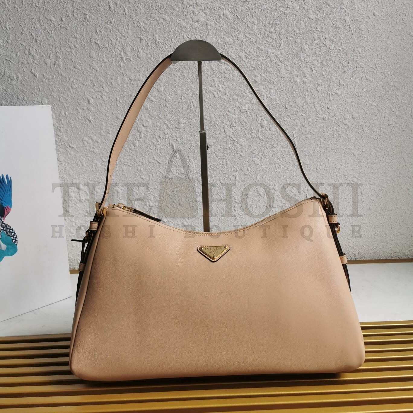 Pra*a Aimee Large Shoulder Bag in Travertine Leather Master Quality