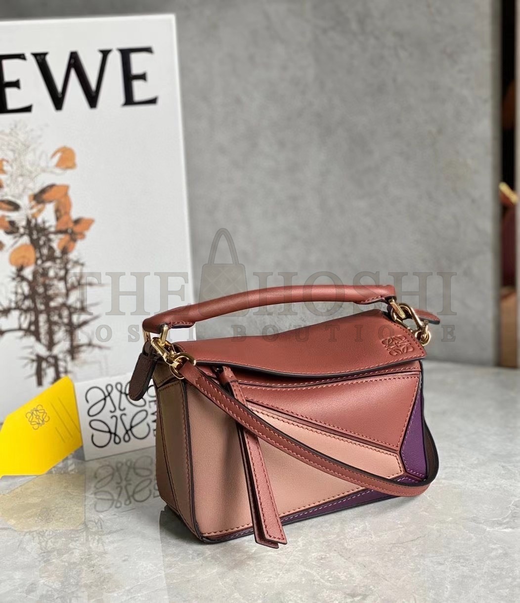 L0ew* Puzzle Mini Bag In Purple/Caramel/Blossom Calfskin Master Quality