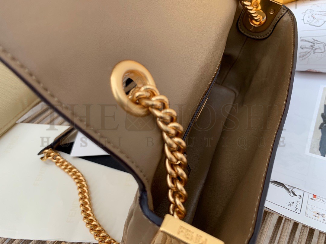 F**di Baguette Chain Midi Bag In Taupe Nappa Leather Master Quality