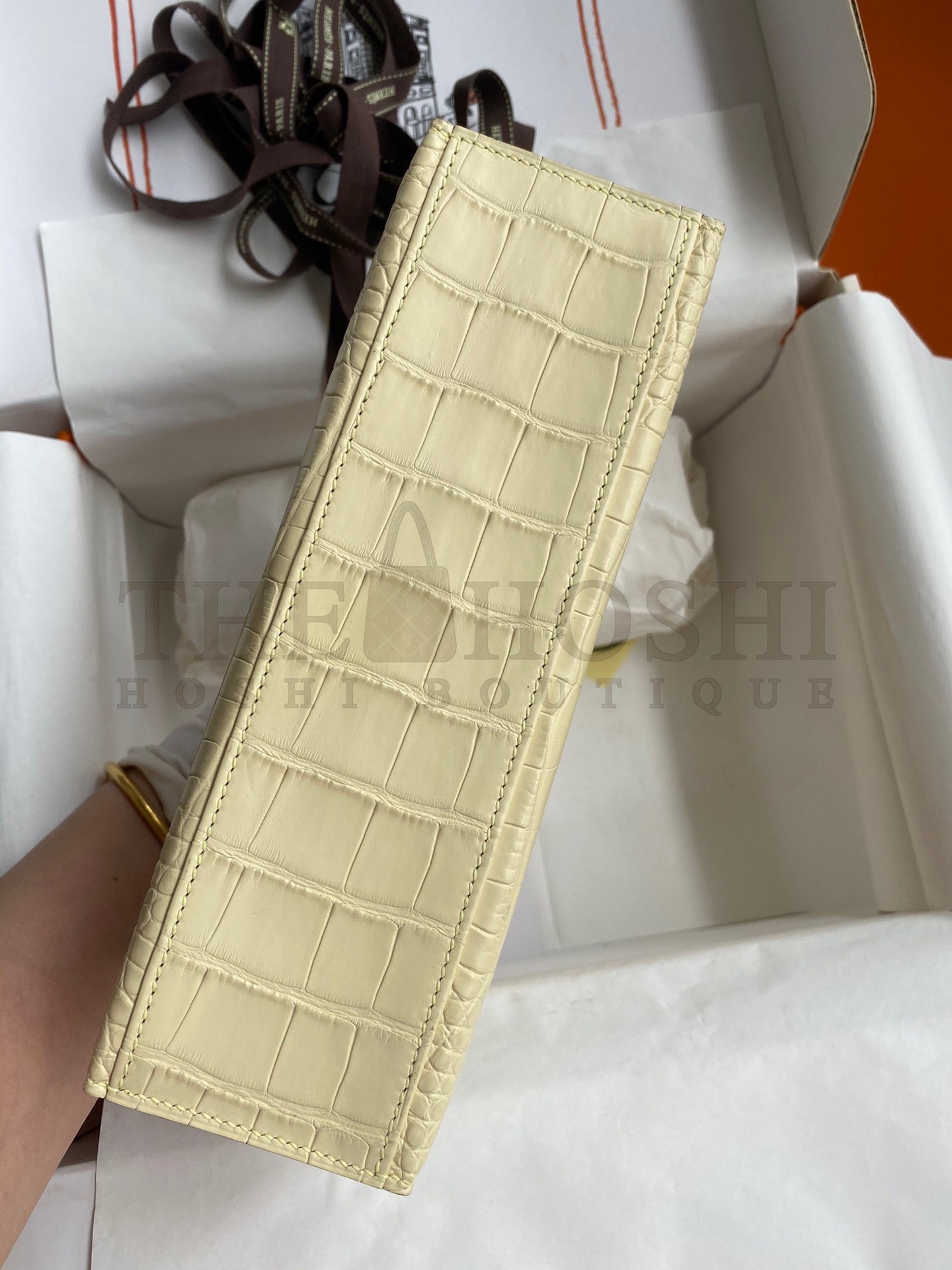 H**me5 Kelly Pochette Handmade Bag In Vanille Matte Alligator Leather Master Quality