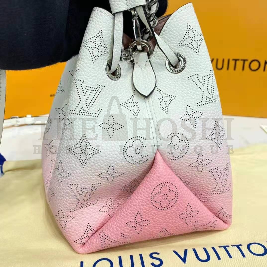 L0vis Vvtt0n LV Women Bella Bucket Bag Gradient Pink Mahina Perforated Calf Leather Master Quality