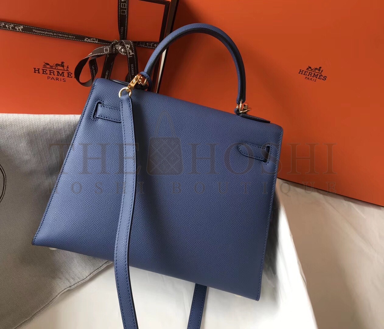 H**me5 Kelly 28cm Sellier Bag In Blue Agate Epsom Leather Master Quality
