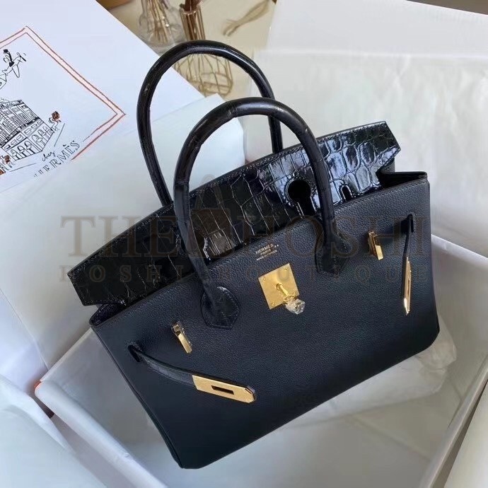 H**me5 Black Touch Birkin 30cm Bag Shiny Niloticus Crocodile Skin Master Quality