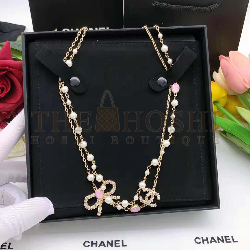 Ch**el Women Long Necklace in Metal and Glass Pearls Strass Master Quality
