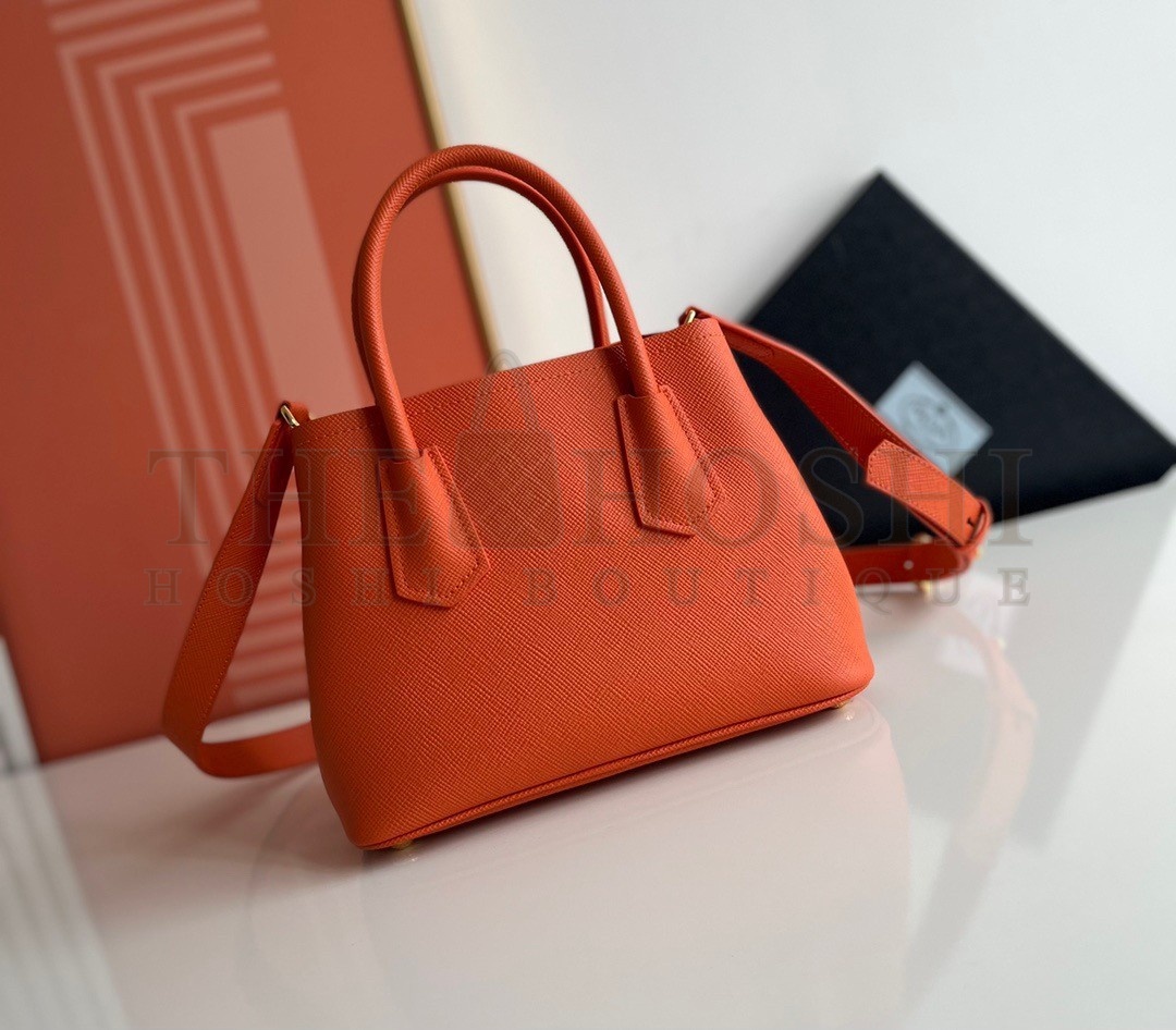 Pra*a Double Mini Bag In Orange Saffiano Leather Master Quality