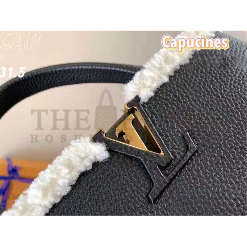 L0vis Vvtt0n LV Women Capucines MM Bag Black Taurillon Leather Shearling Cowhide Master Quality