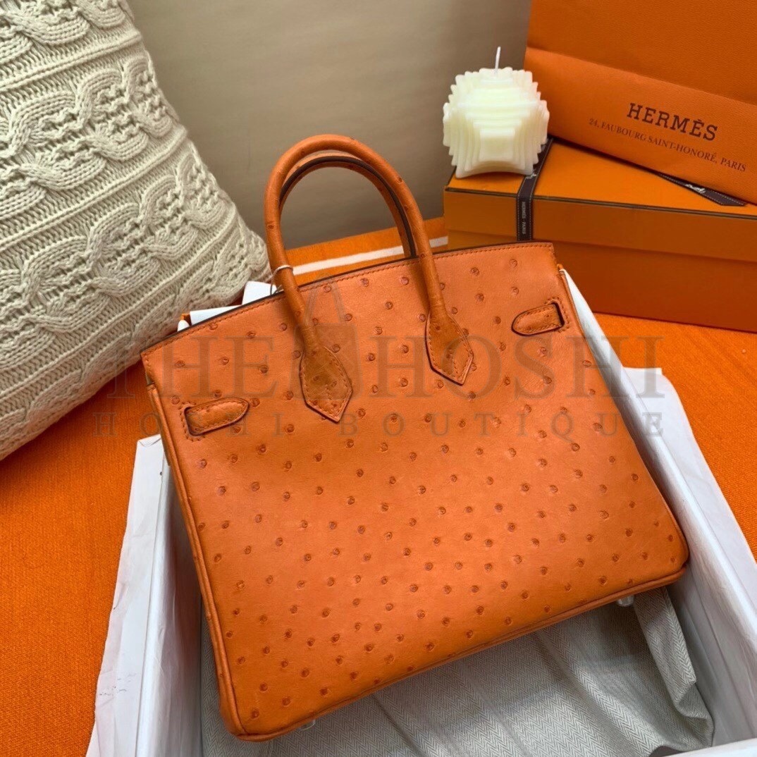 H**me5 Orange Birkin 25cm Ostrich Handmade Bag Master Quality